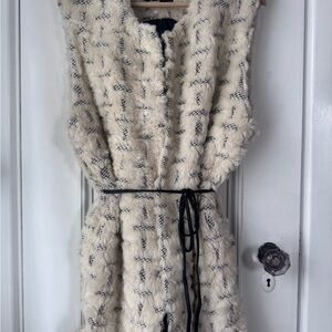 7 For All Mankind Cream and Black Faux Fur Vest M/L